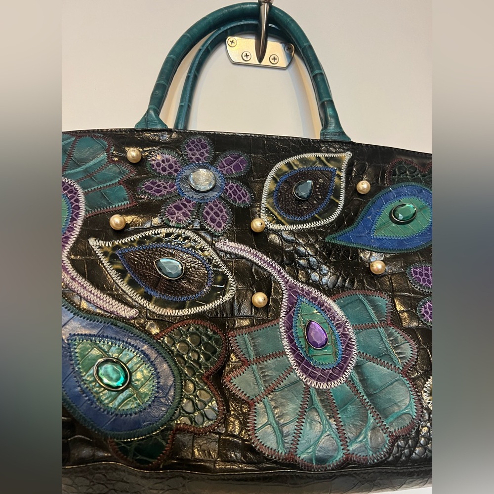 Braccialini Leather Patchwork Embellished Tote Ba… - image 6